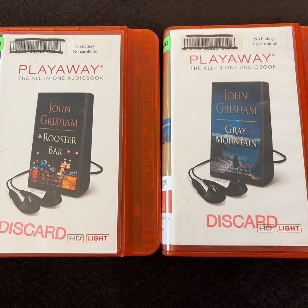 Lot Of 2 John Grisham Playaway Audiobooks Ex Library  Rooster Bar Gray Mountain